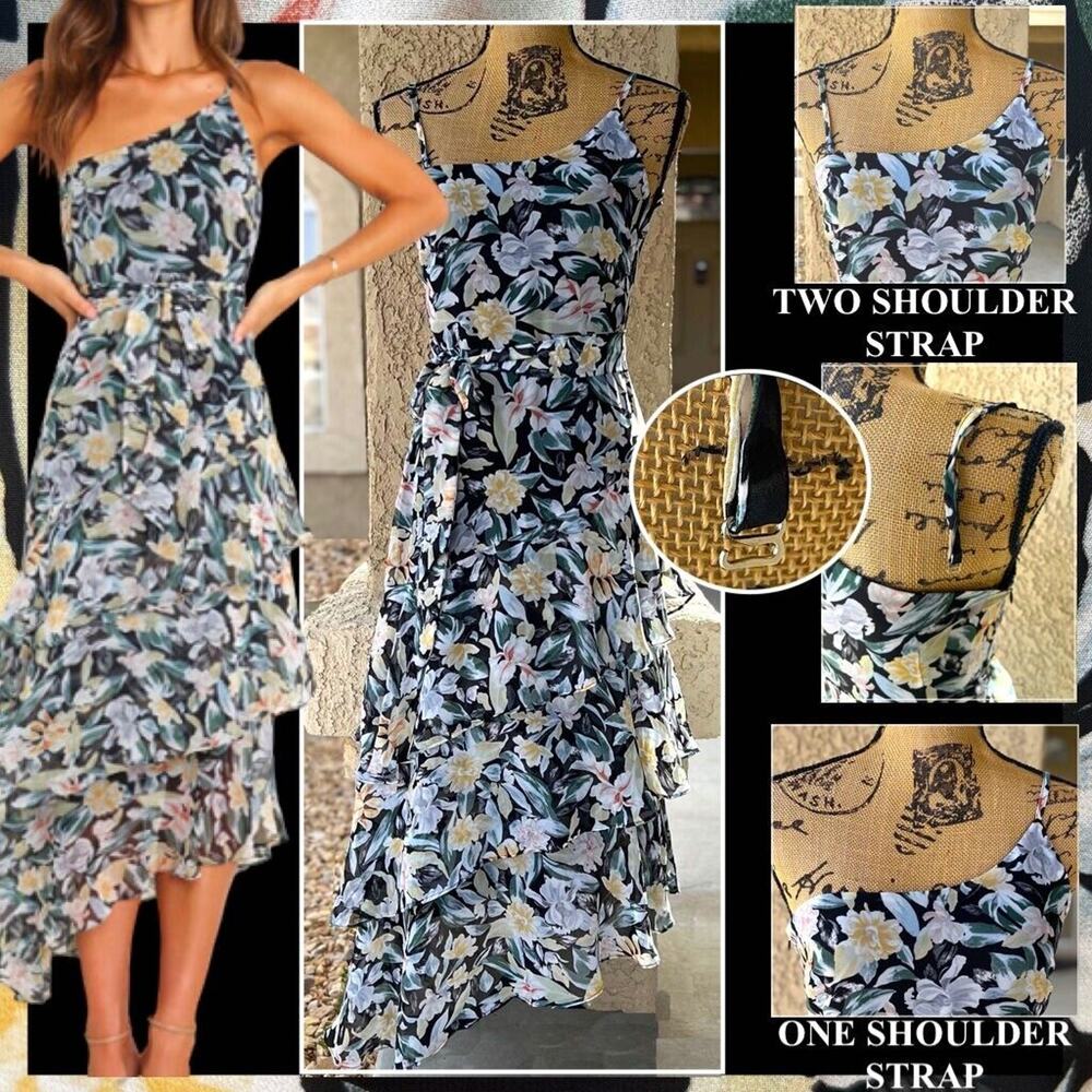 Petal & Pup Floral Midi Dress - Black, White, Blue, Yellow